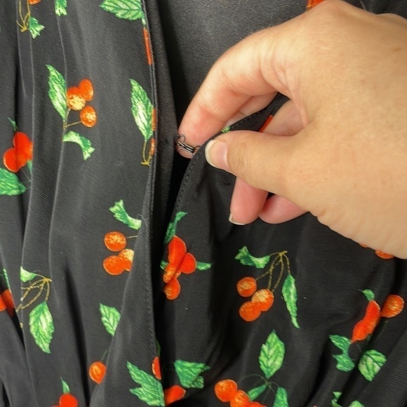 H&M asymmetric ruffle cherry print black dress - Picture 7 of 10